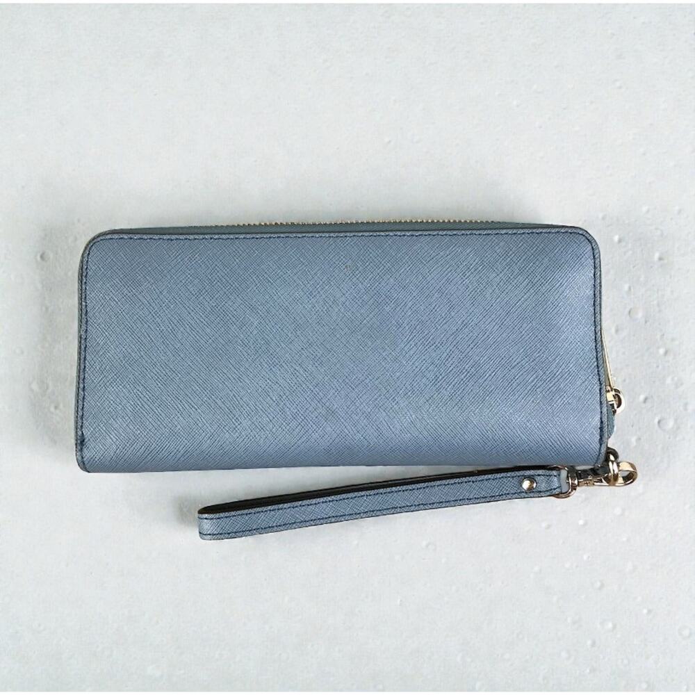 MICHAEL KORS Jet Set Travel Leather Wallet Wristlet Zip Around Card Holder Blue - Picture 3 of 11